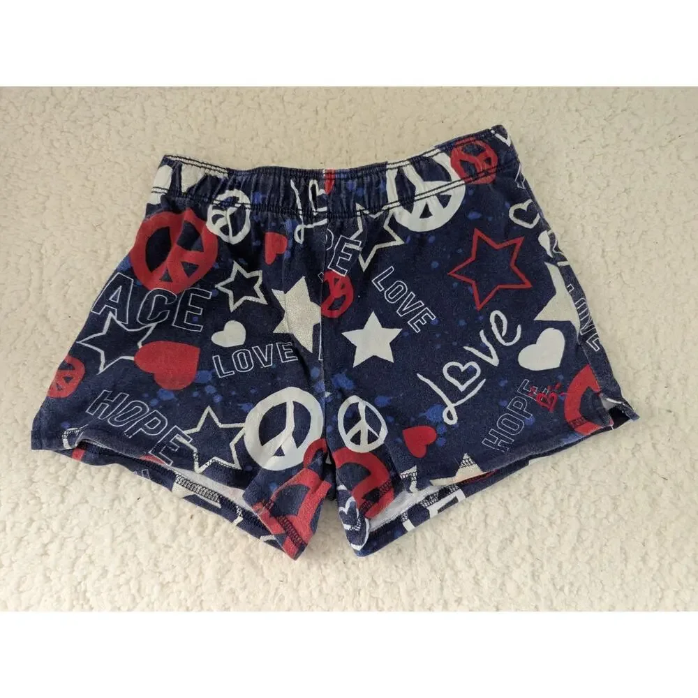 Justice Girls Navy Blue Peace Love Hope Graphic Lounge Shorts‎ Size 10 Americana